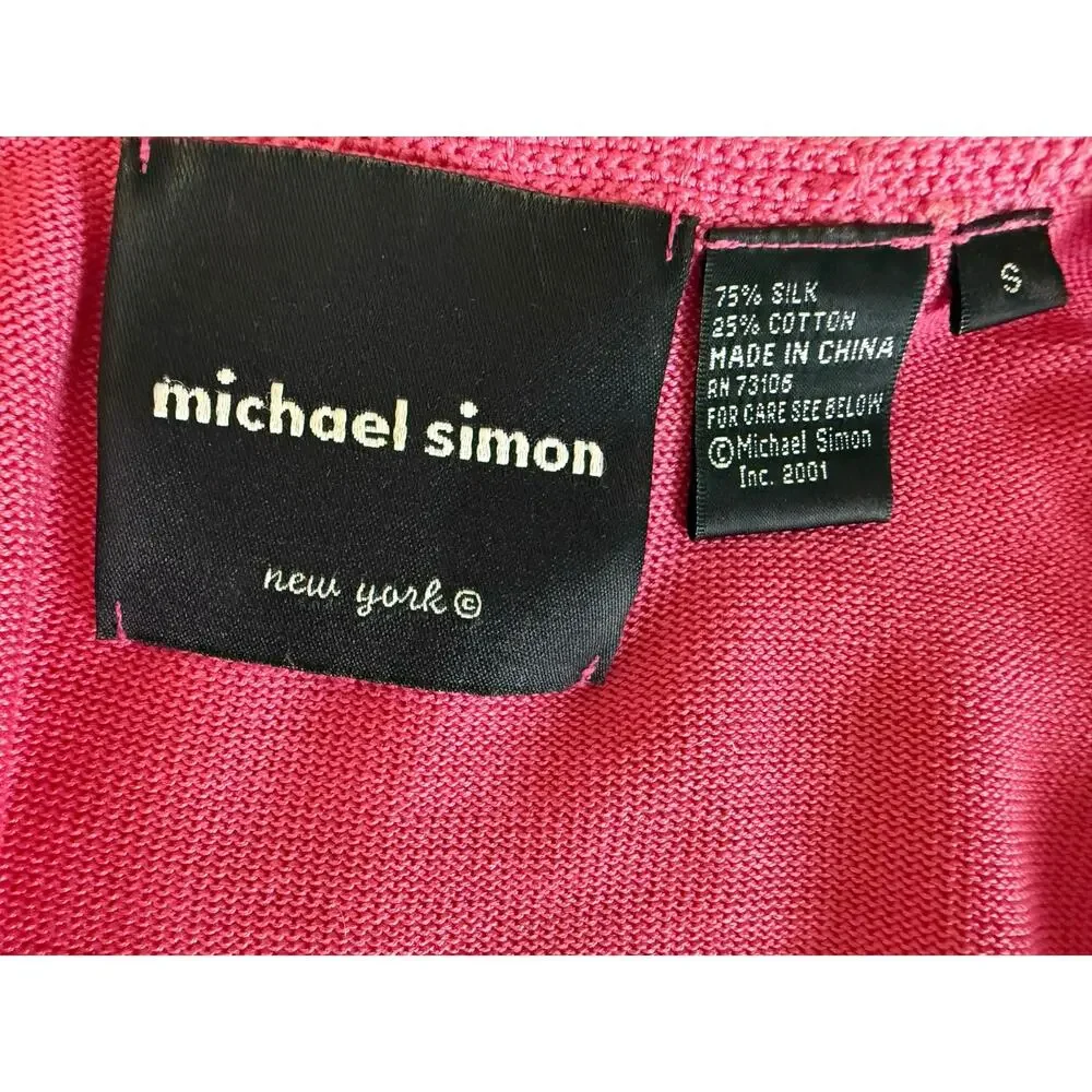 Michael Simon Pink Ruffle Cardigan Vintage Y2K Silk Cotton Blend Small Artsy Top